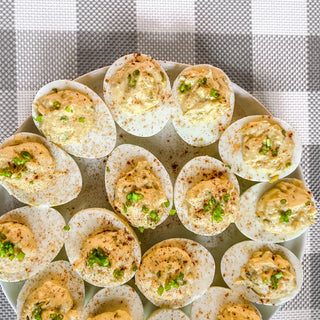 Devilled eggs garnished with paprika and chives – bariatric recipe by Celebrate Vitamins