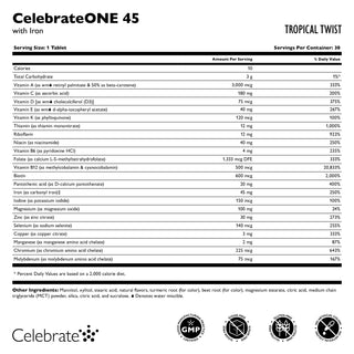 CelebrateONE 45 Einmal täglich bariatrisches Multivitamin-Kautabletten mit Eisen