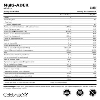 Multi-ADEK Vitamin s 60 mg železa, žvýkací, Grape