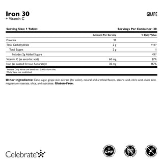 Iron 30 mg + Vitamin C, Chewable, Grape