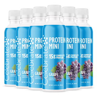 Více lahviček Celebrate Protein Mini příchuť Grape na bílém pozadí