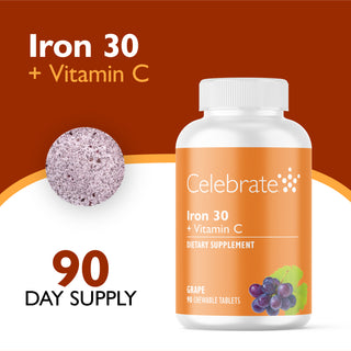 Železo 30 mg + Vitamin C, žvýkací, Grape 