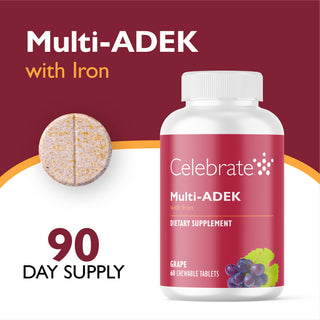 Multi-ADEK Vitamin s 60 mg železa, žvýkací, Grape